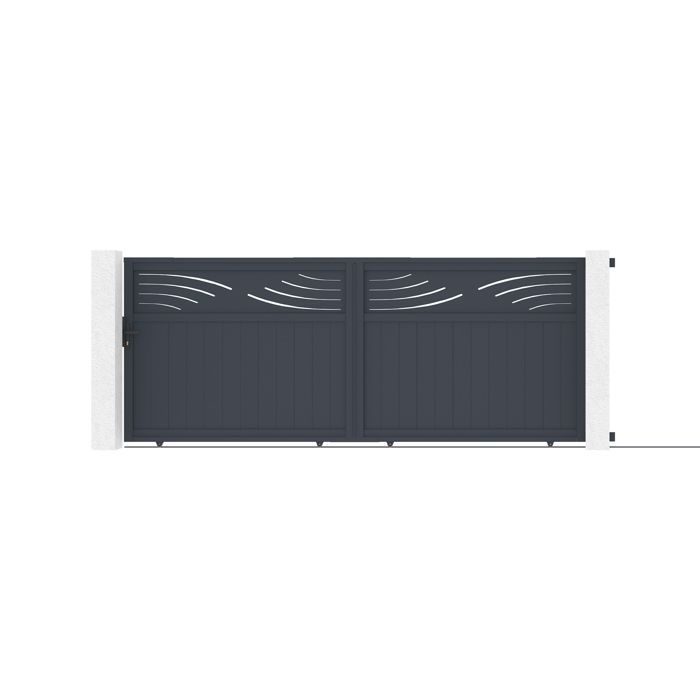 Conjunto de puerta corredera y puerta peatonal - Casanoov - HALTI - 4 m de altura / Puerta peatonal de 1 m de altura - Aluminio - Gris antracita