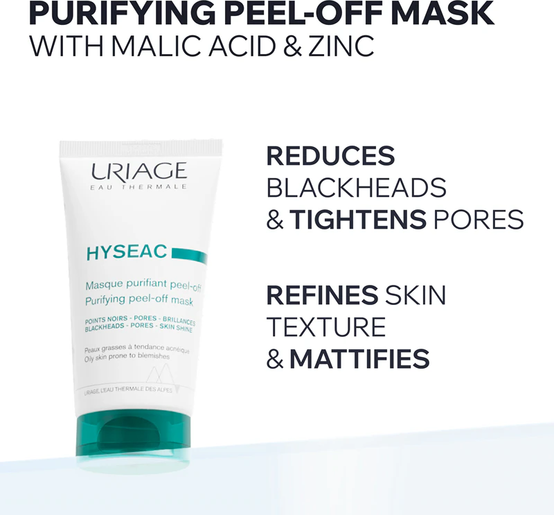 Máscara facial peel-off purificante Uriage Hyseac para pele problemática.