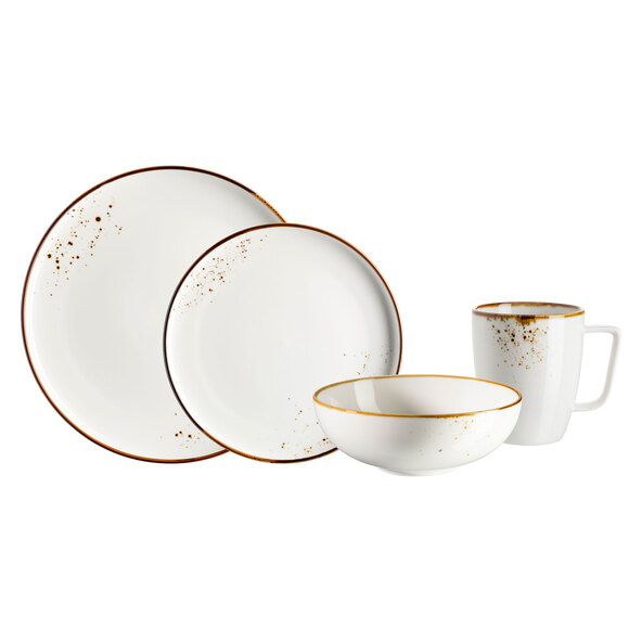 Conjunto de jantar Pintar, com pintas marrons, 16 peças.
