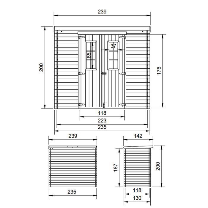 Wooden garden shed - Outdoor storage 239 x 142 x 200 cm / 2.63 m² - TIMBELA M310 C