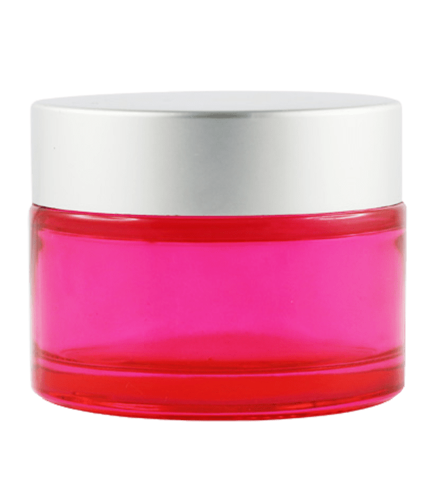 Pot verre rose 50 ml avec capot argent mat