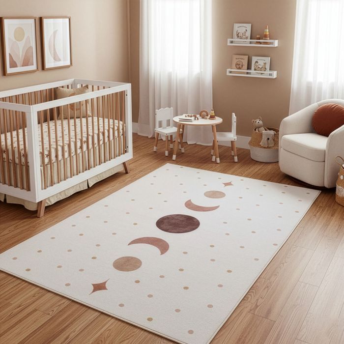 Carpetsale24 Tapis Enfant 120x170 cm Phases de la Lune Creme Design Boho Tapis Chambre Enfant ideal comme tapis de jeu doux