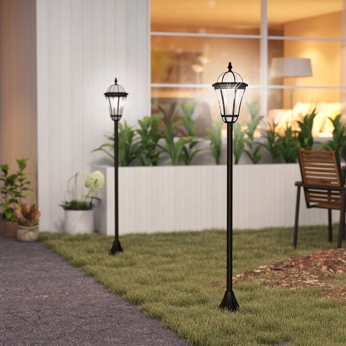 Lámparas solares de pie Outsunny - Juego de 2 lámparas LED blancas de 6000K, impermeables IP44, para jardín - ABS - Ø18x129cm - Negro