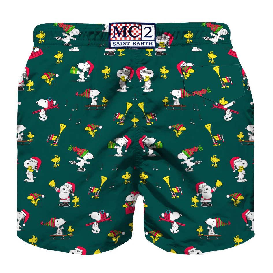 Costume da bagno da bambino in tessuto leggero con stampa Snoopy natal