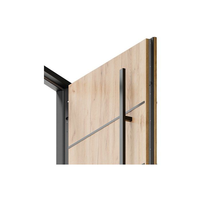 Porte d'entrée en acier pleine et inox H207 x L100 cm effet chêne - épaisseur 68 mm - poussant gauche - LUSADA