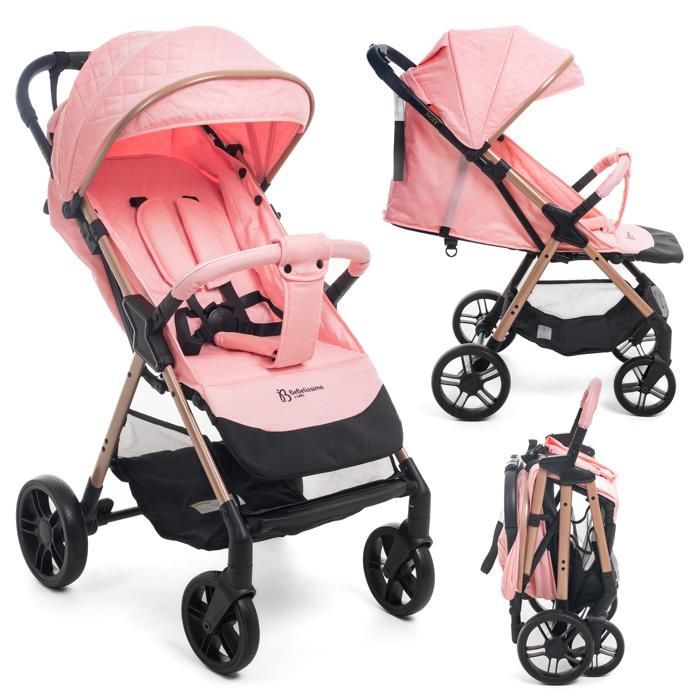Bebelissimo - Ultra Compact Baby Stroller - Lightweight - One-Hand Fold - Walnut - Pink