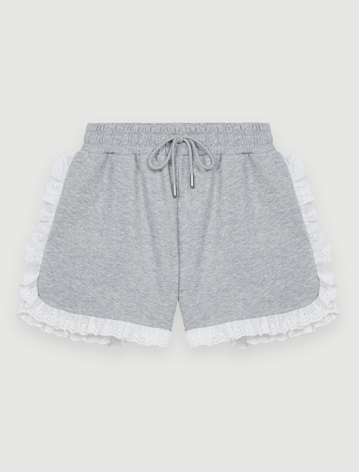 Fleece shorts met geborduurde ruches - Grijs