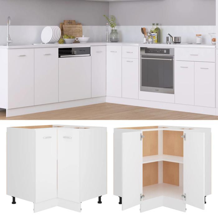 vidaXL Mueble esquinero Lyon, 75,5 x 75,5 x 81,5 cm, madera de ingeniería, blanco, almacenamiento para baño y cocina, debajo del mueble 802489