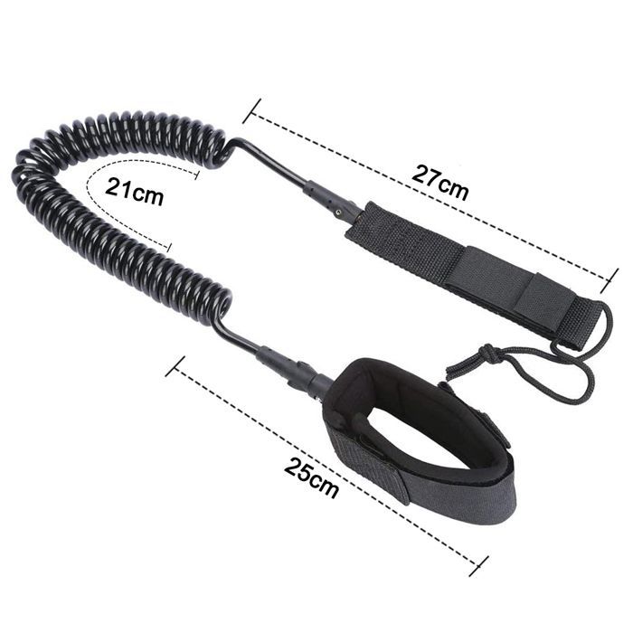 Laisse de SUP - OKUMGGYJ - Enroulée - Polyuréthane ultra-résistant - 65 cm à 240 cm - Couleur noire