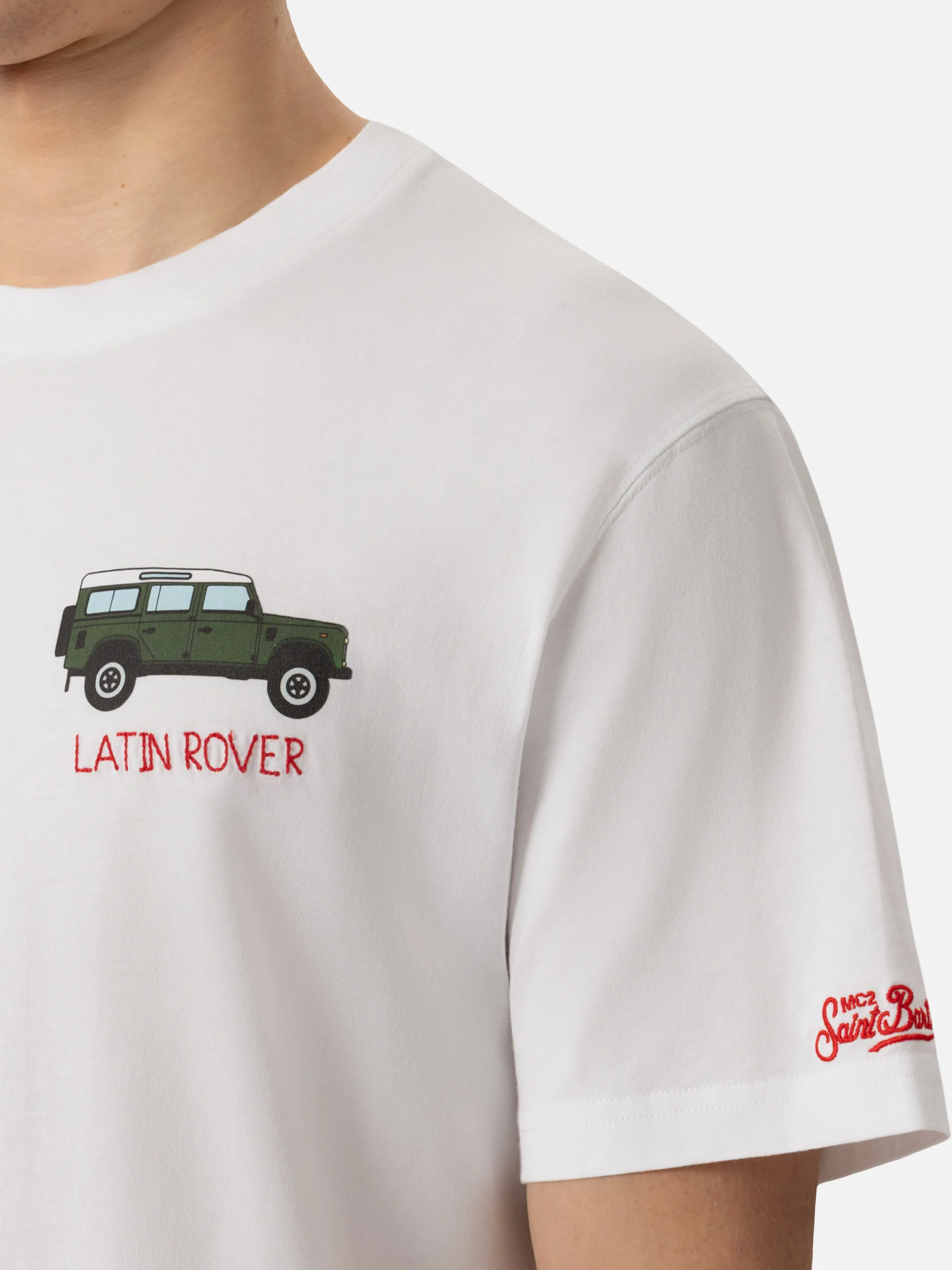 Heren katoenen T-shirt met Latin Rover-borduurwerk