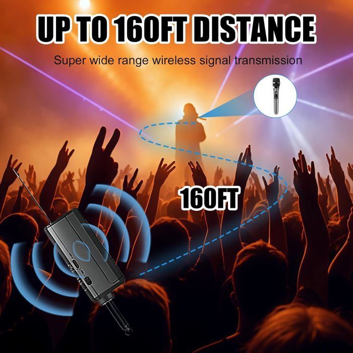 Kit microfono wireless - Sistema dinamico professionale - Portata di 60 metri - Ricaricabile tramite USB-C - Ideale per il karaoke