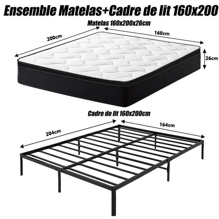 Set materasso e base letto 160x200, letto 160x200 con base e materasso, materasso 160x200x26cm
