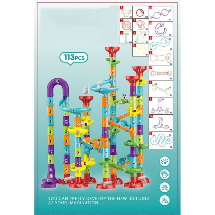 Circuits de Billes pour enfants, 113pcs Labyrinthe Billes Marble Run, Jouets de Construction Blocs, Jouet d'apprentissage STEM