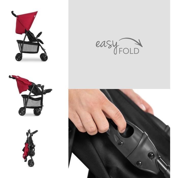 HAUCK - Poussette canne - SPORT - Pliable & inclinable - Capote Pare-Soleil - 4 roues - Noir / Rouge
