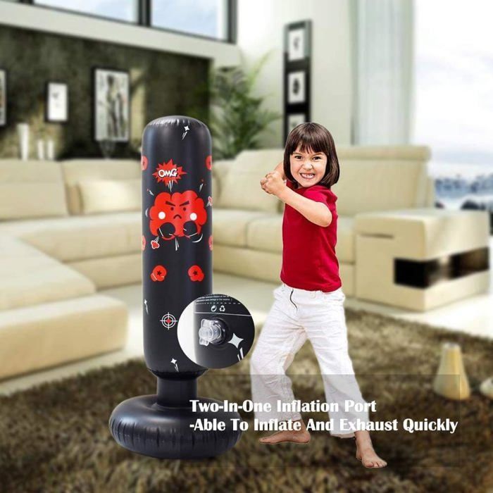 120cm Inflatable Boxing Punching Bag for Children, Instant Rebound Fitness Punching Bag for Karate Practice