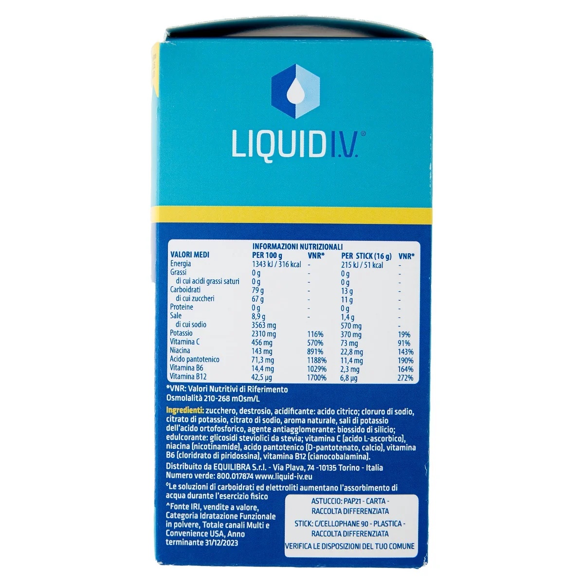 Multiplicador de hidratación intravenosa líquida sabor limón, 10 sobres, sin gluten.
