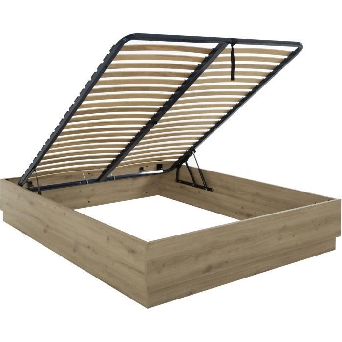 Opbergbed - TIDY - 160 x 200 cm - Eiken / Ecru - Inclusief lattenbodem - GAMI