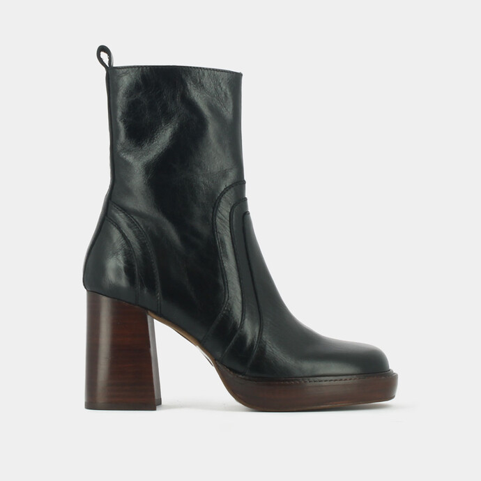 Bottines à talons  en cuir vieilli noir