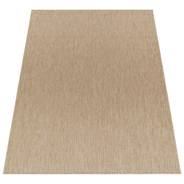 Alfombra de exterior Paco Home para balcón, terraza o cocina, lisa, moteada, color beige/blanco roto, 120x160 cm.