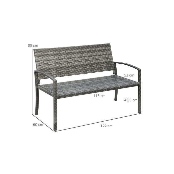 Banco de jardín, banco de parque con estructura de acero para 2 personas, banco de balcón, hasta 320 kg.