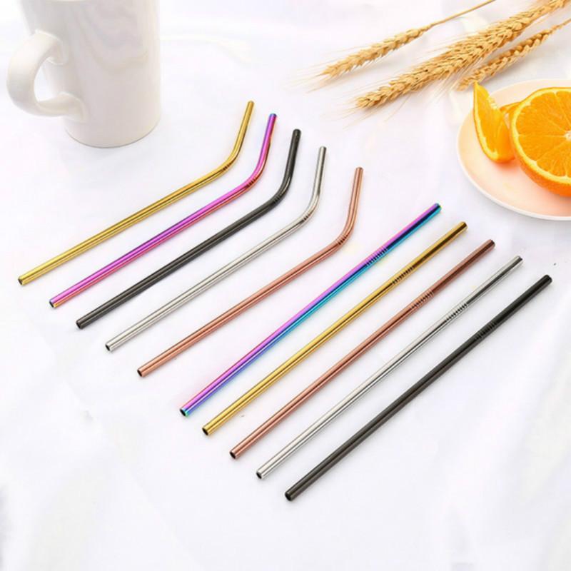 Reusable Metal Straw with Brush Cleaner Eco Friendly 304 Stainless Steel Straw Cleaning Brush Drinking Eco Friendly Straws