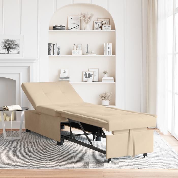 624739 & Divano letto 3 in 1, lettino trasformabile, tessuto color crema