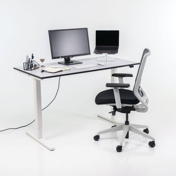 Birou reglabil electric pe înălțime Desk Basic, alb-argintiu