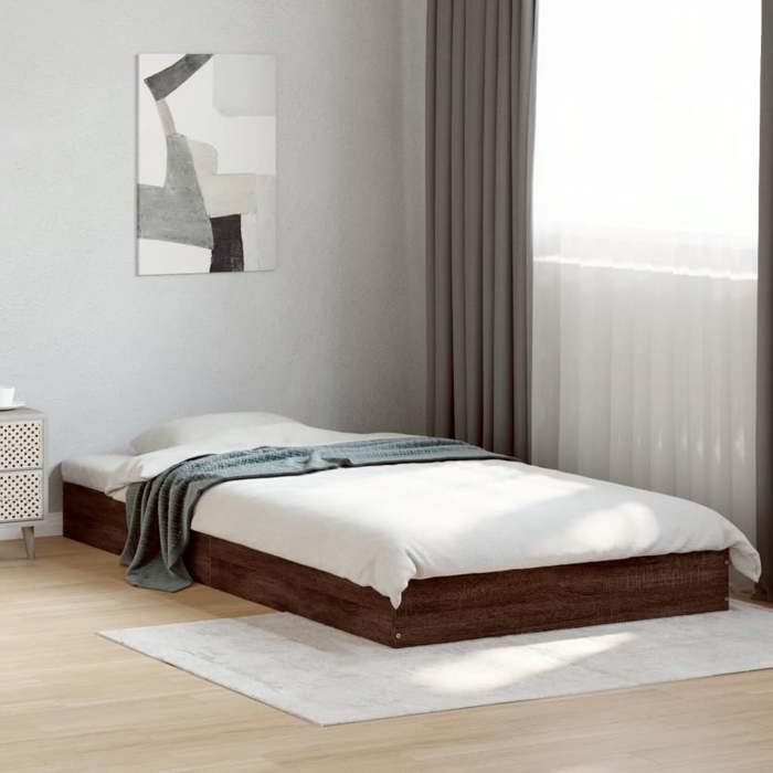 Verão 2026@Estrutura de cama de solteiro - Estrado de ripas - para adulto - sem colchão - carvalho marrom 100x200cm,4119