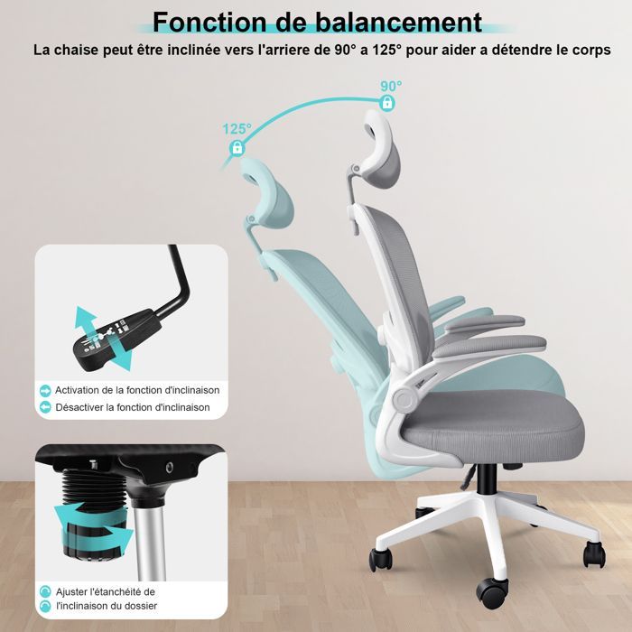 Office chair - Ergonomic comfort - Adjustable headrest - Breathable mesh backrest - Adjustable armrests