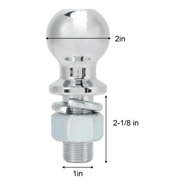 Trailer Hitch Ball - DILWE - 6000 lb - Stainless Steel - 2 inch Diameter - 1x2 1/8 inch Shank