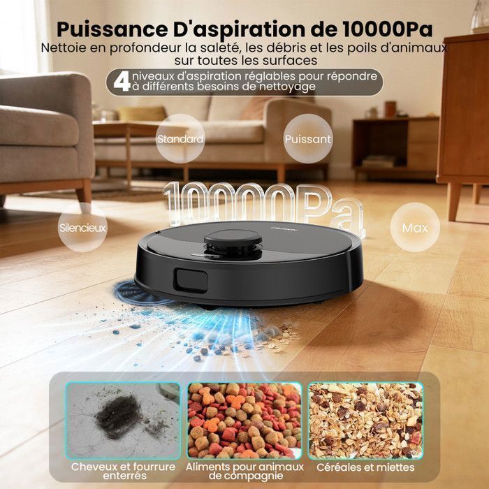 Aspirateur Robot Laveur AIRROBO M2, 5500Pa, détection d'obstacles intelligente AI, vidage automatique de la boîte de dépoussiérage