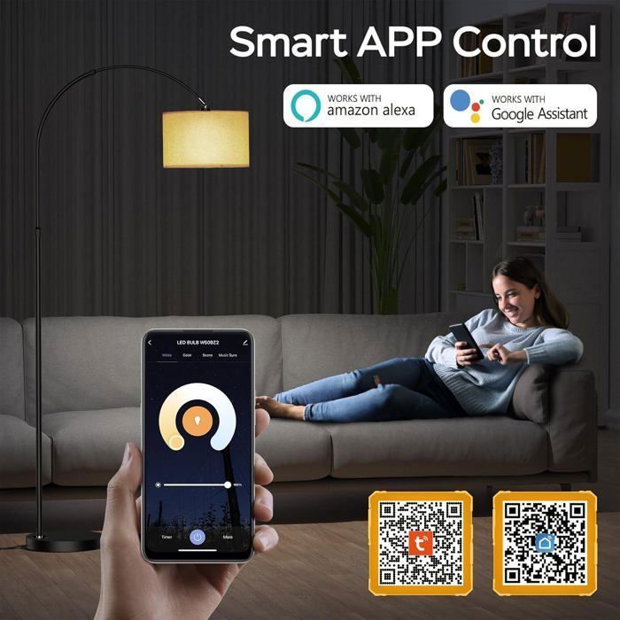 Modlicht Lampadaire Intelligent RGB | Compatible Alexa et Google Home, LED E27 9W, Couleur et Intensité Variables