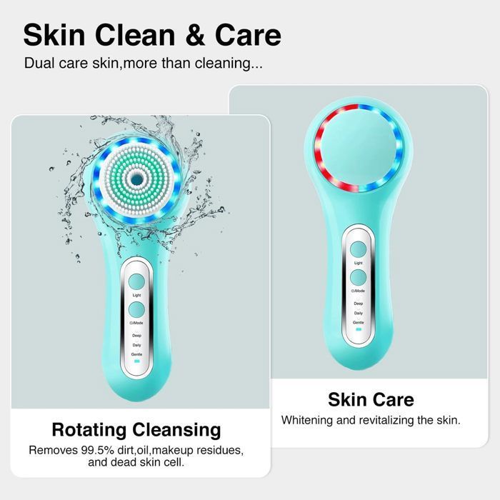 Cepillo facial exfoliante recargable e impermeable, con 5 cabezales para una exfoliación y limpieza profunda - Azul