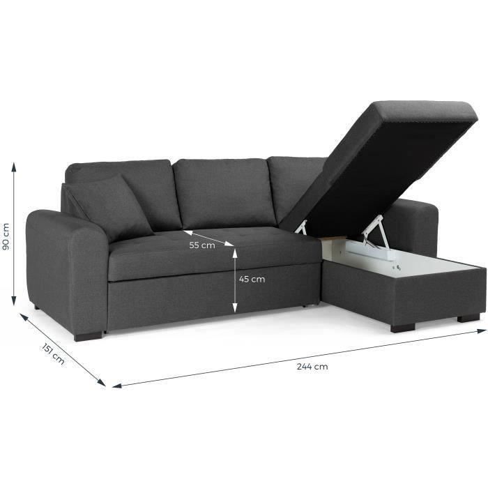 Sofá cama esquinero reversible de 4 plazas - Tela gris - Ancho 244 x Profundidad 151 x Alto 90 cm - HAMILTON - Fabricado en Ucrania