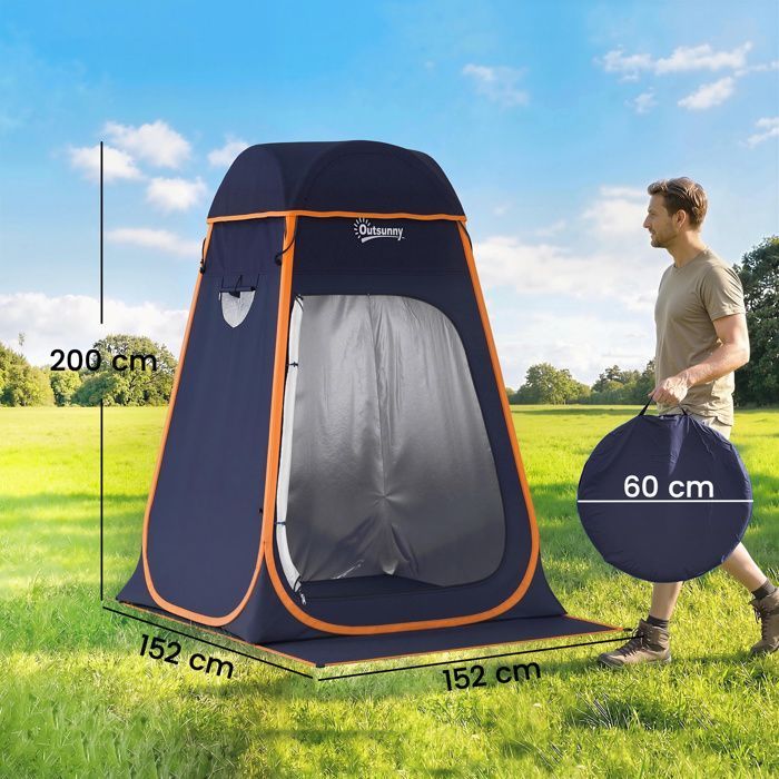Shower tent - Outsunny - pop-up, foldable - removable roof and windows - polyester - 152 x 152 x 200 cm - dark blue