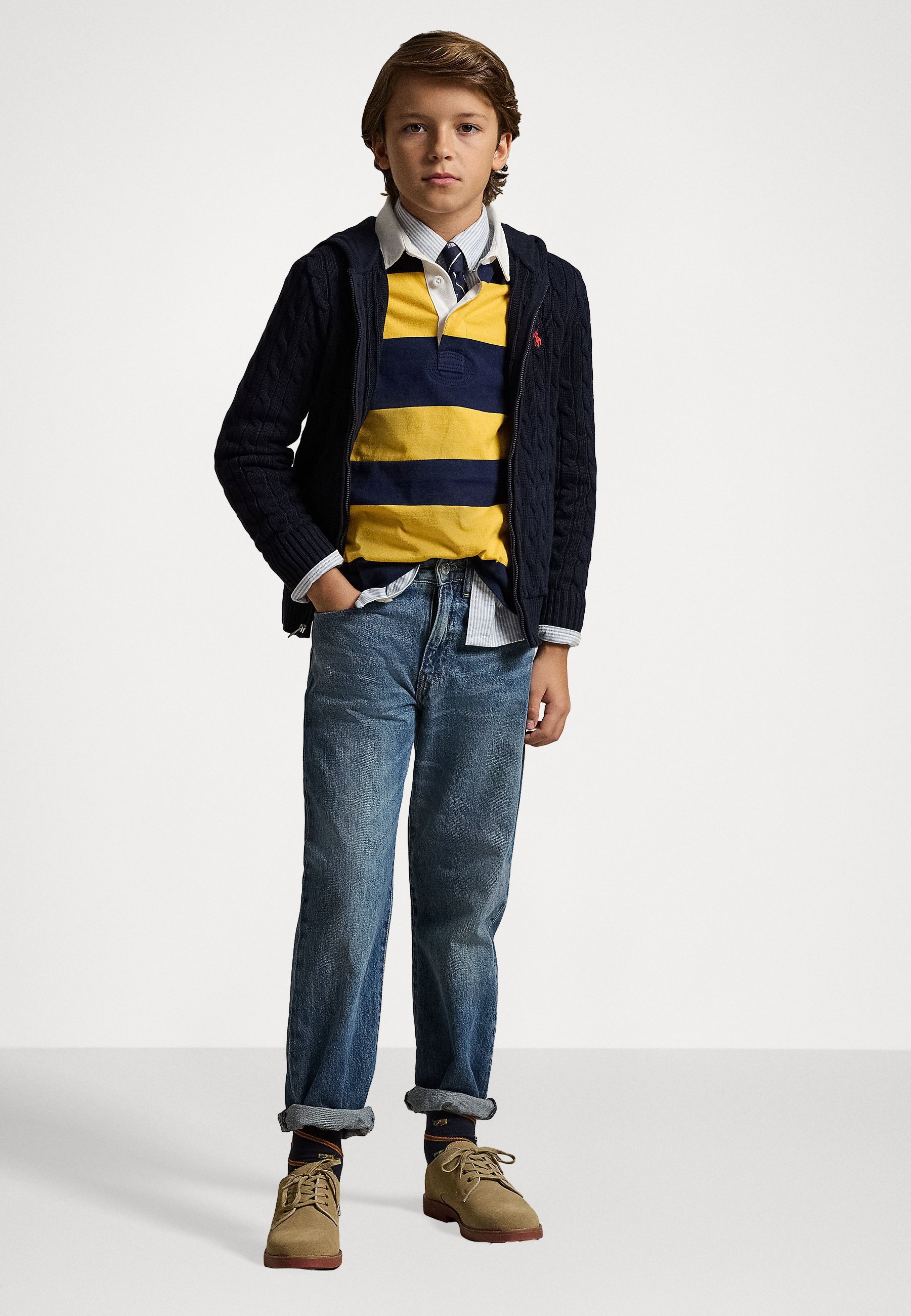 Polo Ralph Lauren CABLE COTTON HOODED FULL ZIP JUMPER - Hoodie - marineblauw