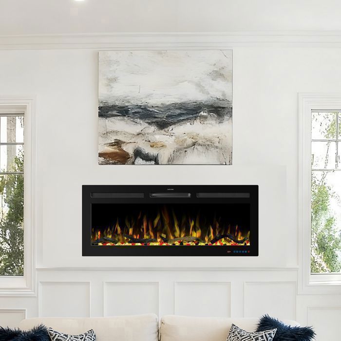 Chimenea eléctrica inteligente: 169 efectos de llama, 2 niveles de calor, control por voz y aplicación, empotrable o de pared.