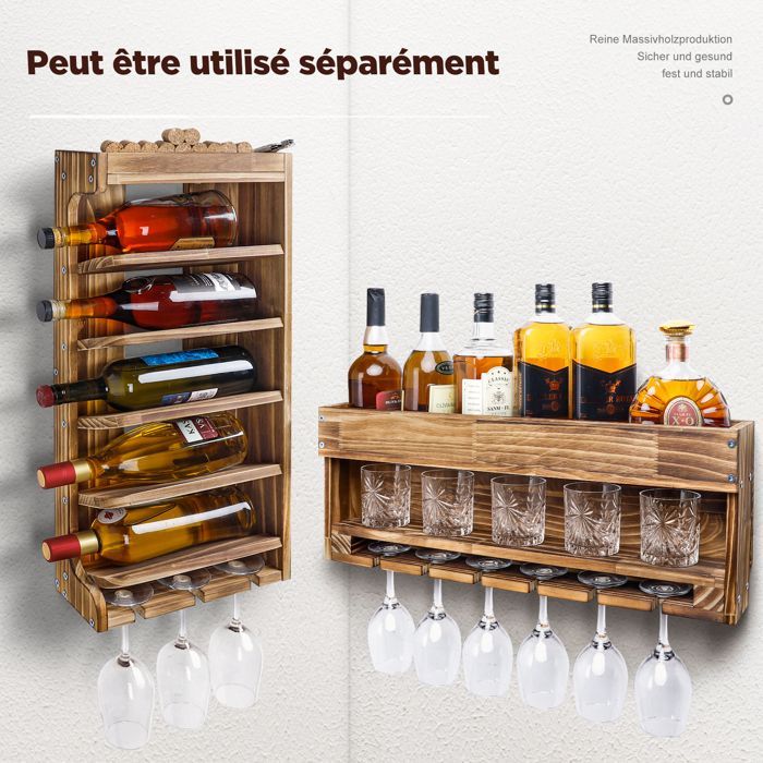 Botellero de pared Yorbay, estante para botellas, botellero y soporte para copas, montaje gratuito y combinación