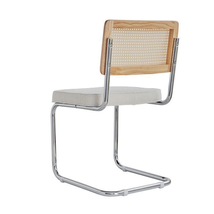 4er-Set Stühle – DOWISDOLY – Esszimmerstühle – Rattan und Metall – Weißes Fleece