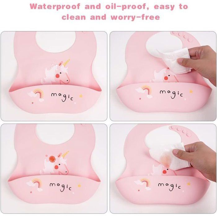 Bavoir Bébé Silicone,2Pcs Bavoirs Pour Bébé En Silicone Super Doux Bavoir D'alimentation Silicone avec Ramasse-miettes