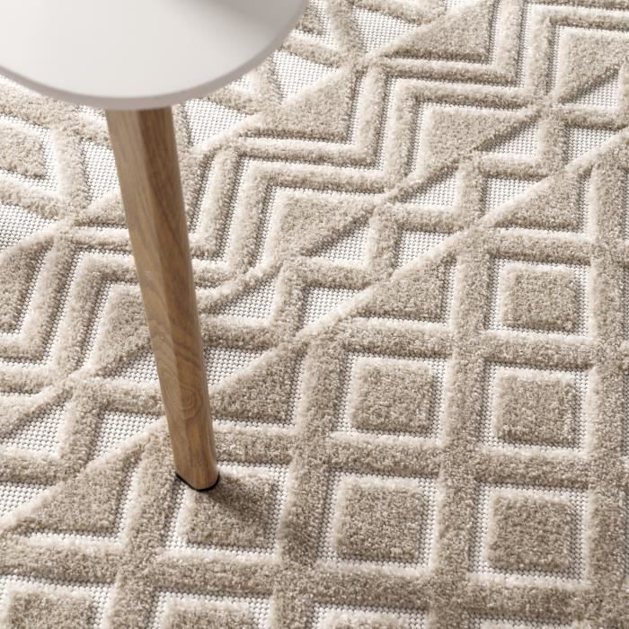 Alfombra de exterior Paco Home para patio, sala de estar, cocina, estilo escandinavo, estampado bohemio 3D de felpa, beige, 60x100 cm
