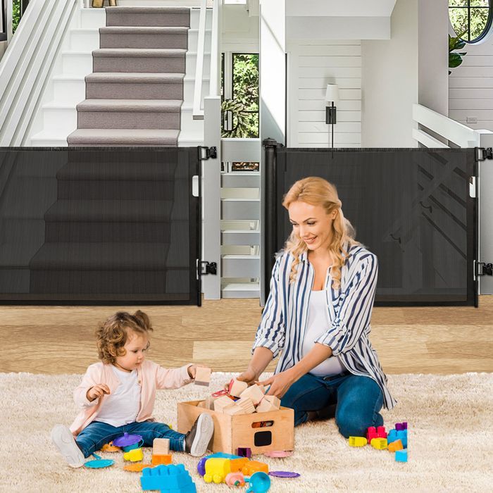 Barrera de seguridad MIPAN (0-150 cm) - Barrera retráctil para escaleras para bebés, niños y perros - Negra