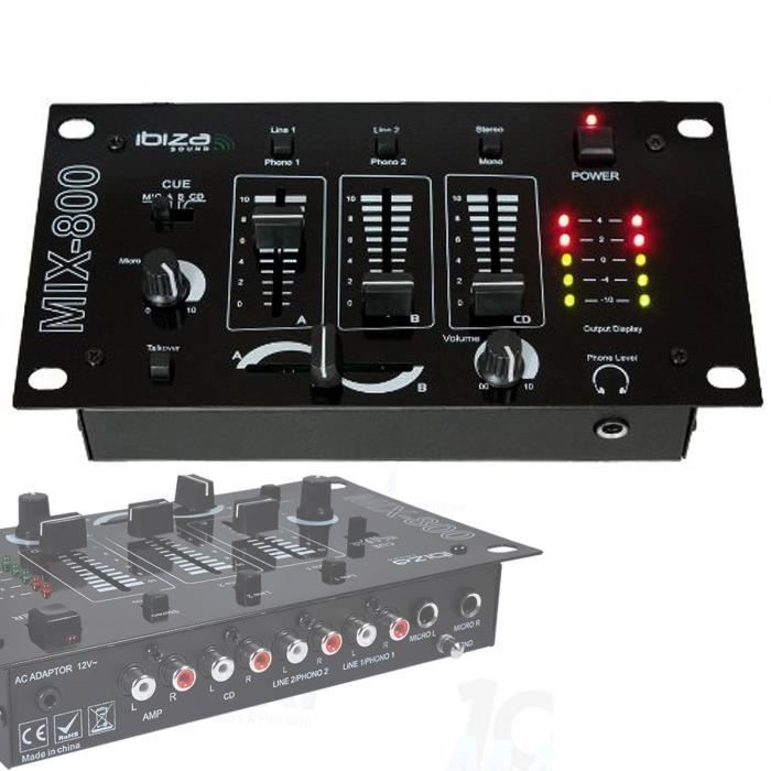 DJ-Kopfhörer + MIX-800 IBIZA Mischpult + 2 dynamische Mikrofone Schwarz