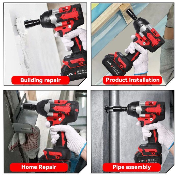 Llave de impacto inalámbrica de 21 V, destornillador de impacto eléctrico de 1800 Nm, 7200 RPM, con luz LED, 2 baterías para el hogar, el coche y el bricolaje.