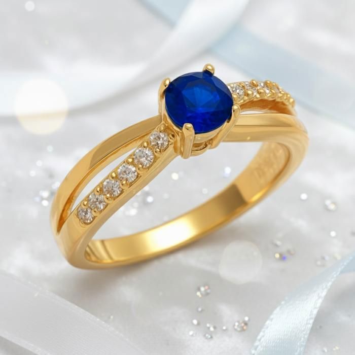 Bague Femme Plaqué Or 18 Carats – Solitaire Oxyde de Zirconium bleu 5 mm – Bijou Élégant et Brillant Idée Cadeau ou Fiançailles