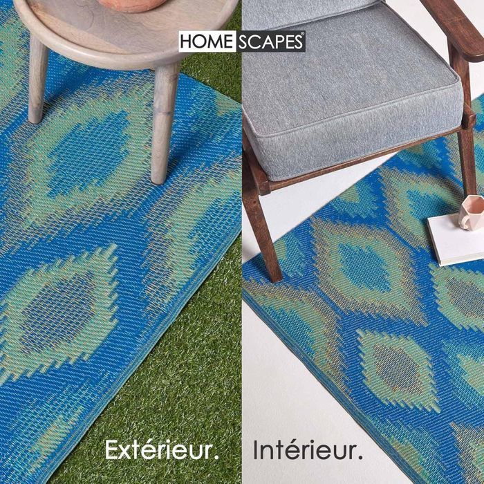 Alfombra de jardín para exteriores, impermeable, reversible y resistente a los rayos UV - Ámbar - 180 x 270 cm - Azul - Materiales reciclados - Homescapes