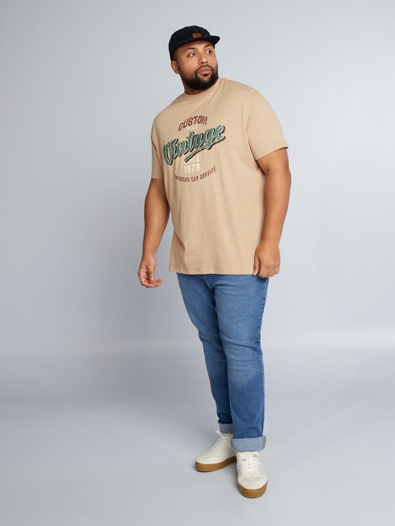 Camiseta de malha com estampa frontal - BEGE