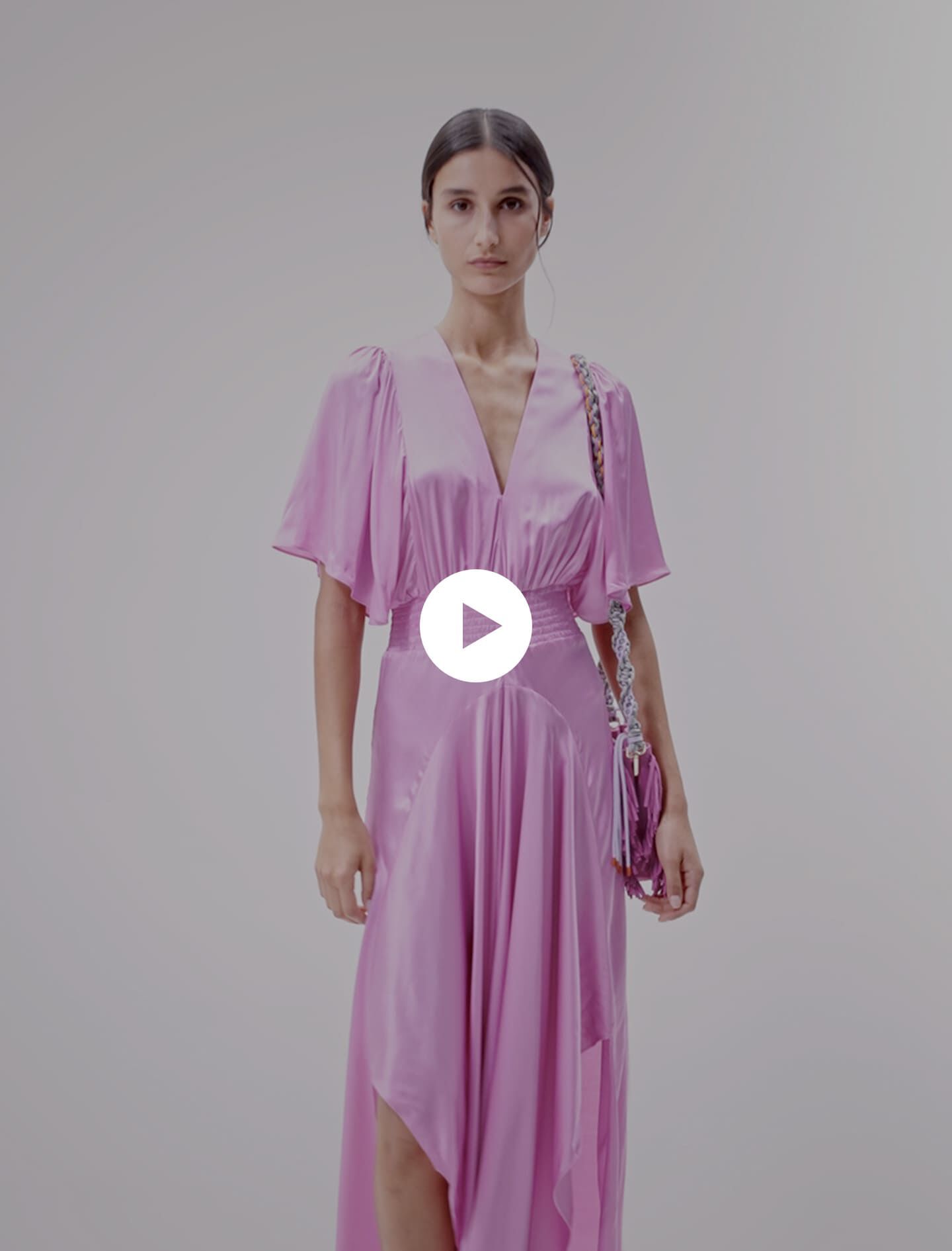 Rochie lungă din satin - Roz