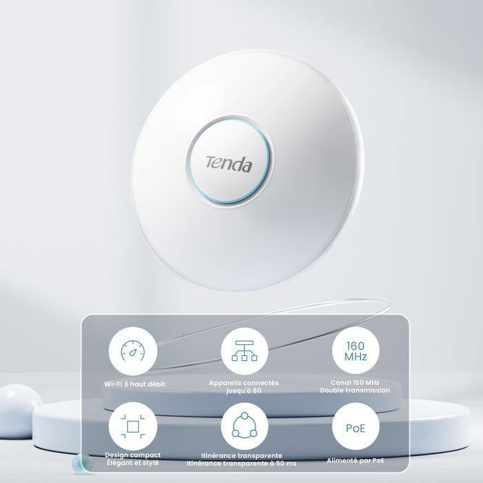 Tenda I27 Point d’Accès WiFi 6 AX3000, Double Bande Gigabit, PoE+, Montage Plafond, Itinérance, MU-MIMO/OFDMA, 150m²