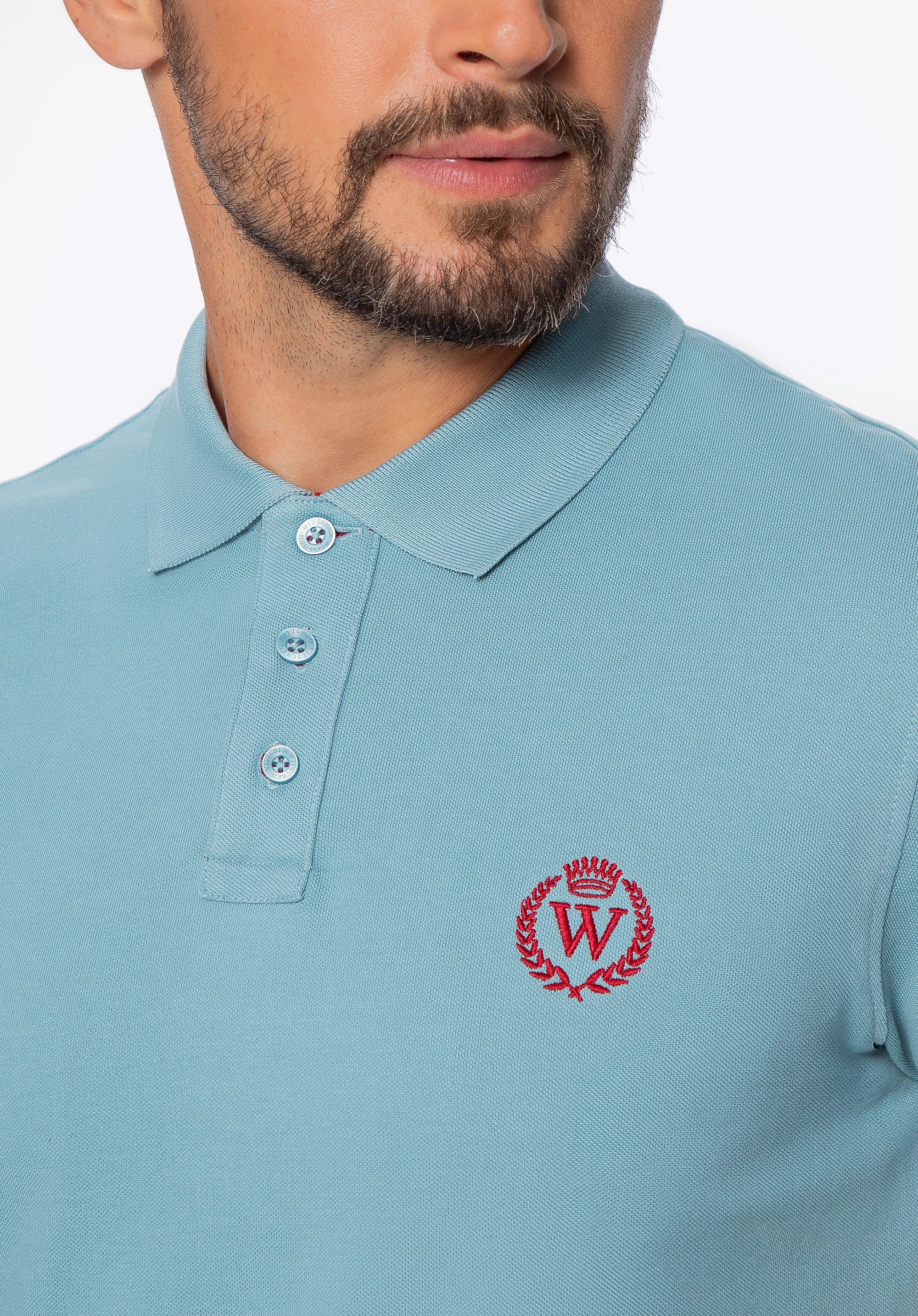 Koszulka polo męska bawełniana z kolorowym logo niebieska